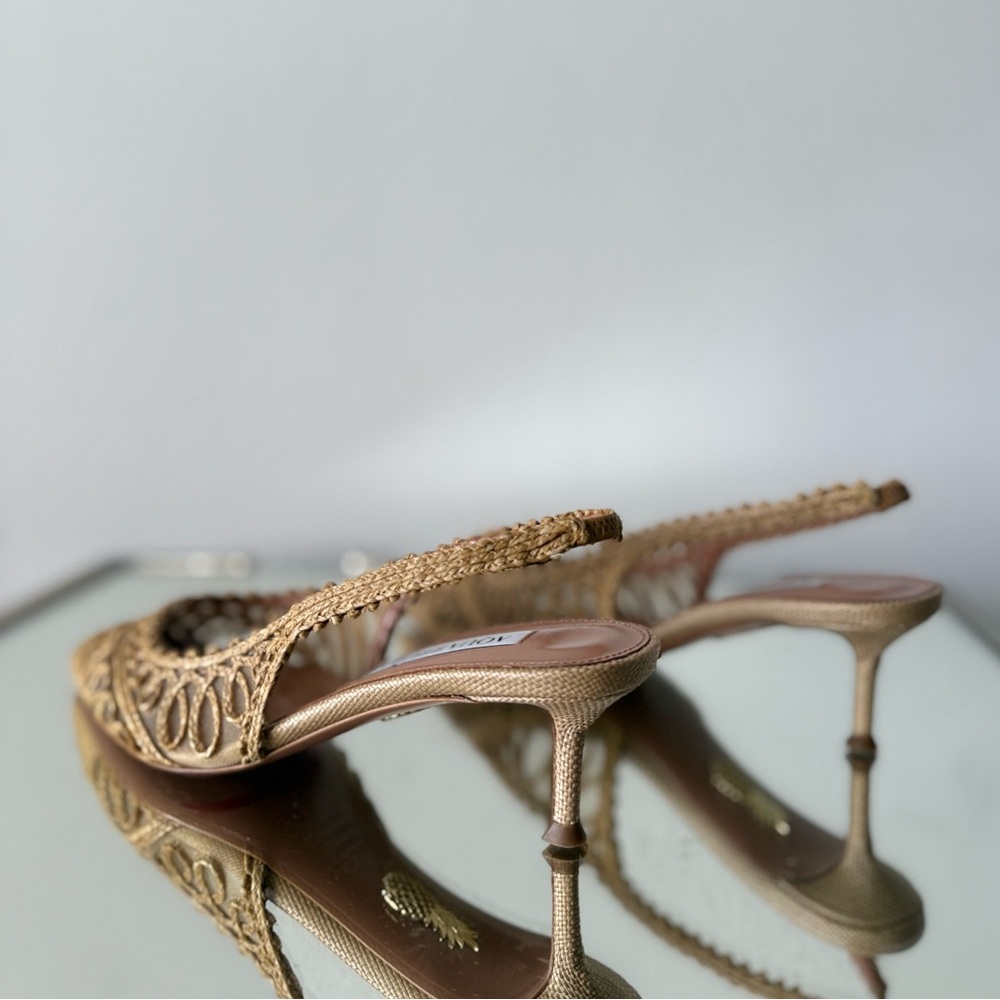 New AQUAZZURA Beige Raffia Kahlo Slingback Pumps 50 $950 - Picture 8 of 14